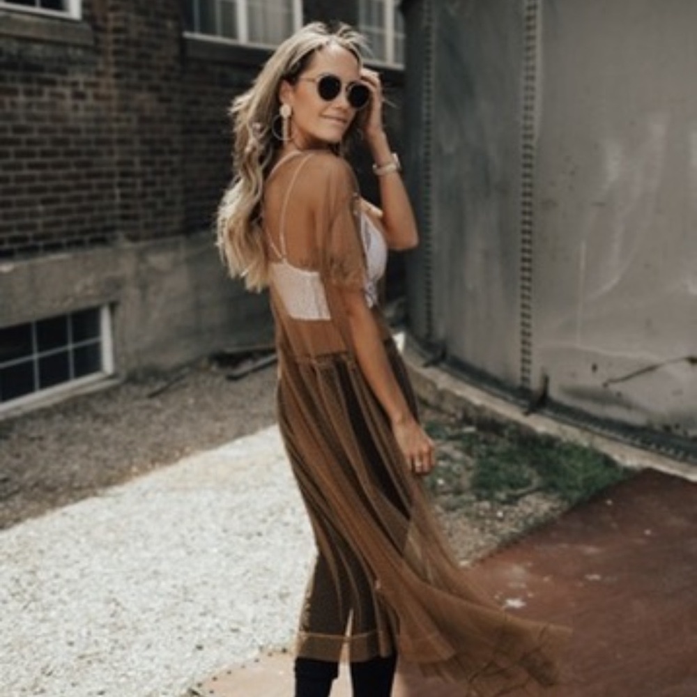 Free People Brown Sheer Mesh Top